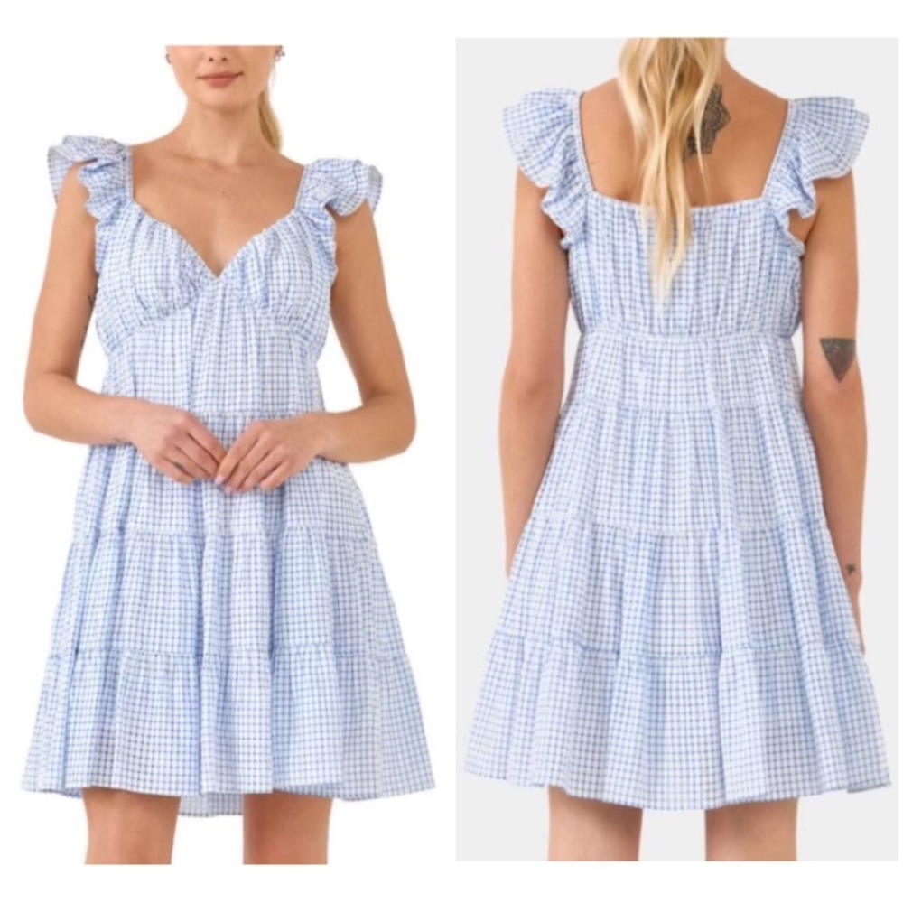 English Factory Gingham Printed Tiered Mini Dress‎ Size L Swiftie Lover Era